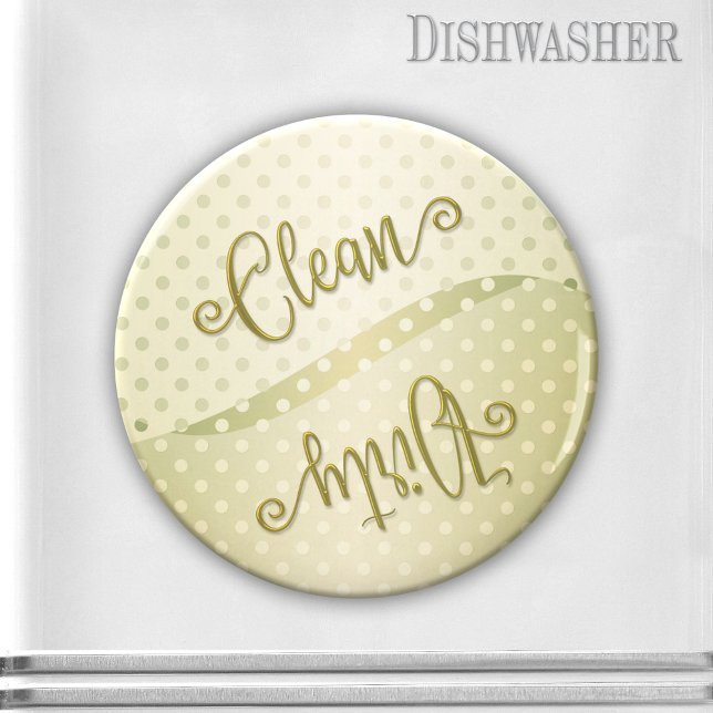 Imã Magneta de lavadora suja do Elegante Bolinhas Clea (Clean-dirty dishwasher magnet featuring an elegant retro or vintage design in green-gold with script)