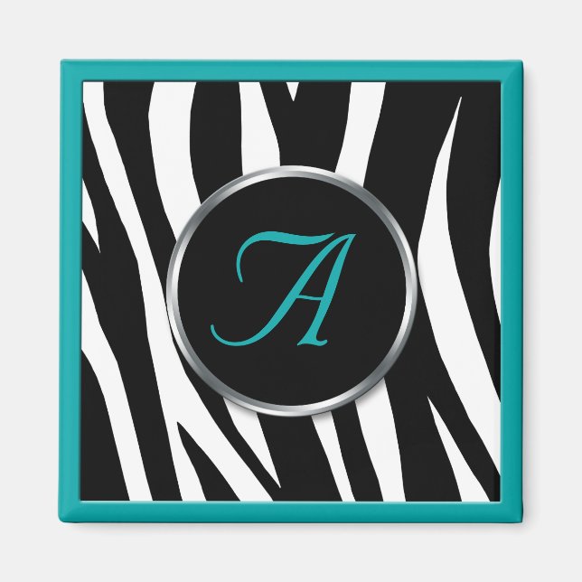 Imã Magneta de Monograma para Impressão Chic Zebra (Frente)