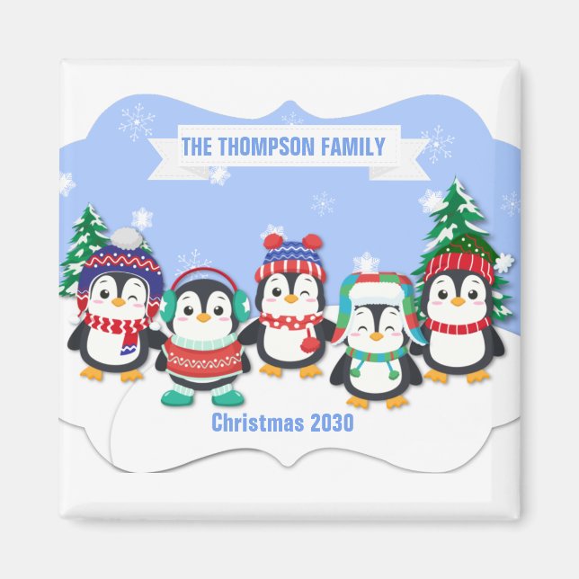 Imã Magneta de Natal de Cinco Pinguins, Bonita Persona (Frente)