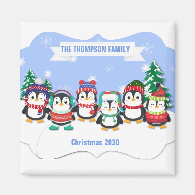 Imã Magneta de Natal de Seis Pinguins, Bonita Personal (Frente)