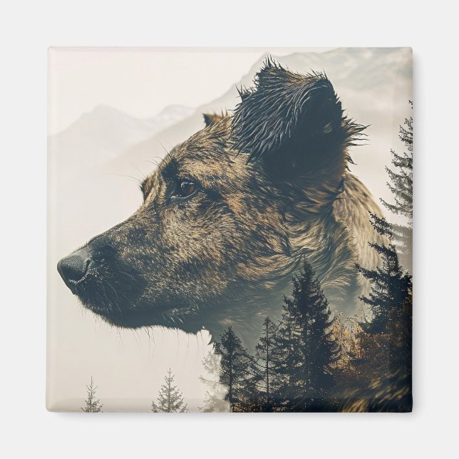 Imã Magneta de Paisagem da Floresta de Cachorro Russa (Frente)