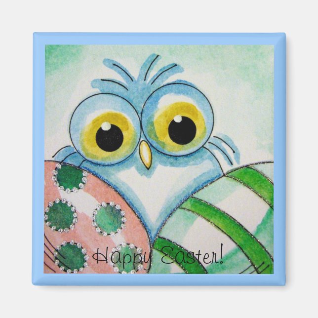 Imã Magneta de Páscoa Blue Baby Owl (Frente)