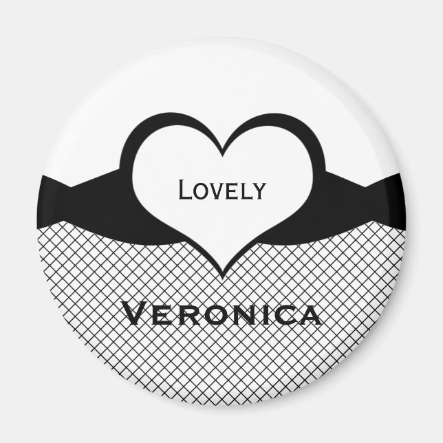 Imã Magneta de Peixe de Coração Sassy, Preta e Branca (Frente)