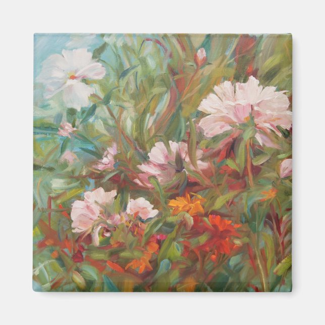 Imã Magneta de pintura de rosas rosa (Frente)