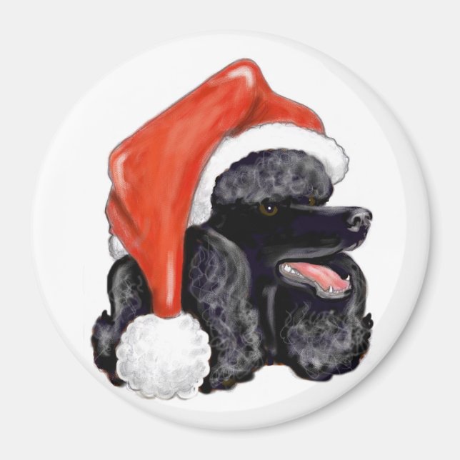 Imã Magneta de Poodle Preta de Natal (Frente)