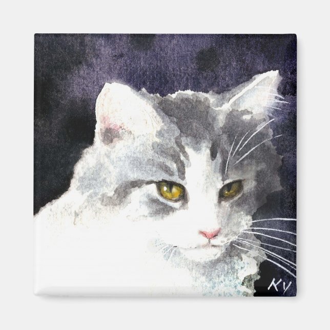 Imã Magneta de prata e gatinhos brancos (Frente)