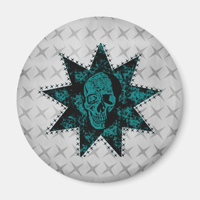 Imã Magneta de Punk Skull (Teal) (Frente)