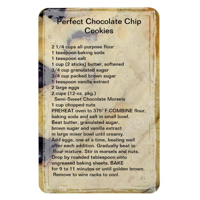 Ímã Magneta de receita de chocolate Chip Cookie (Vertical)