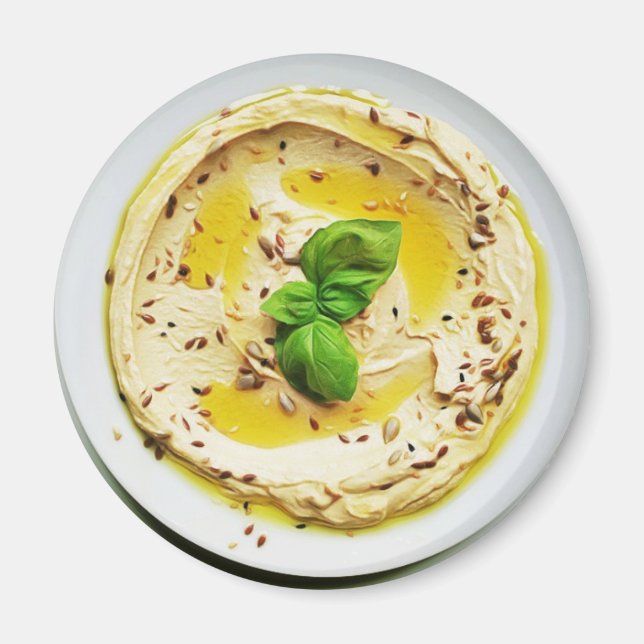 Imã Magneta de refrigerador de Comida de Cubo Hummus (Frente)