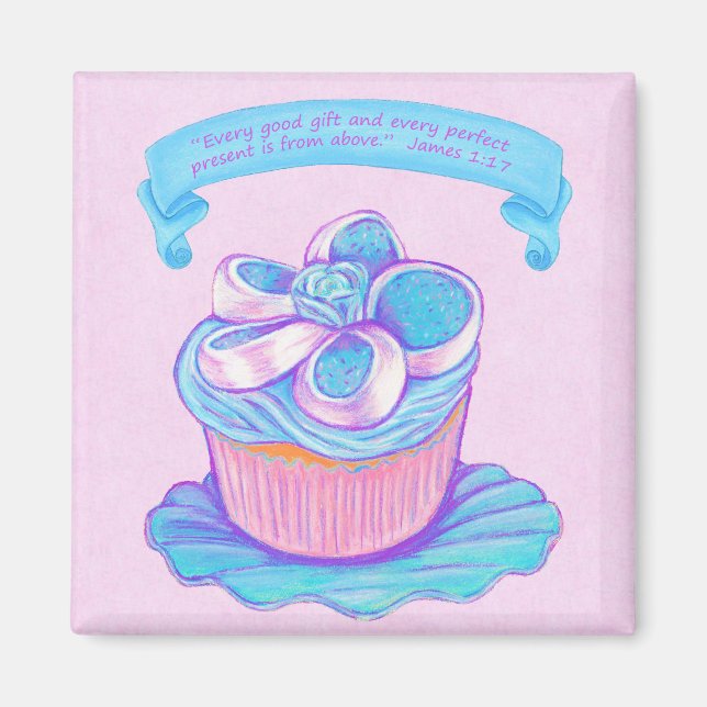 Imã Magneta de script de Cupcake azul (Frente)