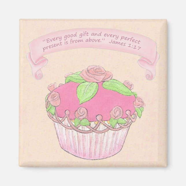 Imã Magneta de script do Cupcake rosa (Frente)