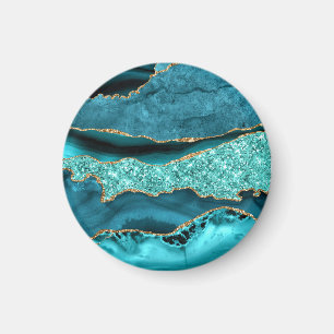 Imã Magneta de Turquesa de Mármore Dourado Azul Teal A