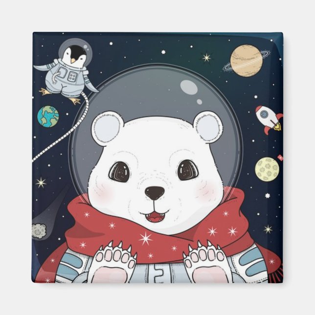 Imã Magneta de Urso de Espaço em Cubo (Frente)