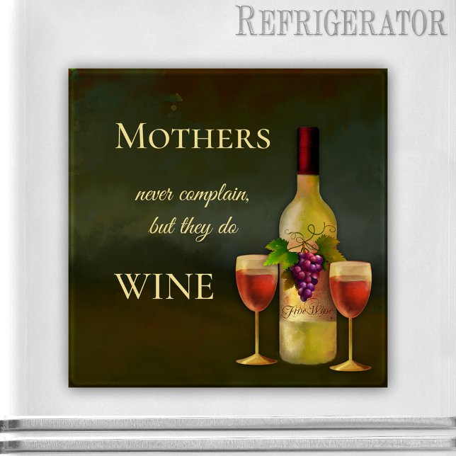Imã Magneta de vinho de arte personalizada e engraçado (Italian fine art magnet featuring a wine bottle and glasses with funny texts - gift for Mom )