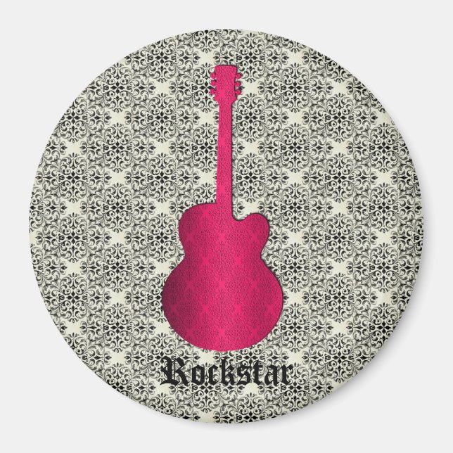 Imã Magneta de violão Rockstar Damask, Magenta (Frente)