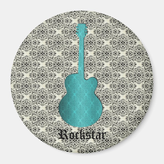 Imã Magneta de violão Rockstar Damask, Turquesa (Frente)