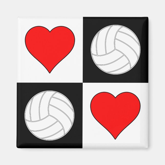 Imã Magneta decorativa de padrão Volleybolas e Coraçõe (Frente)