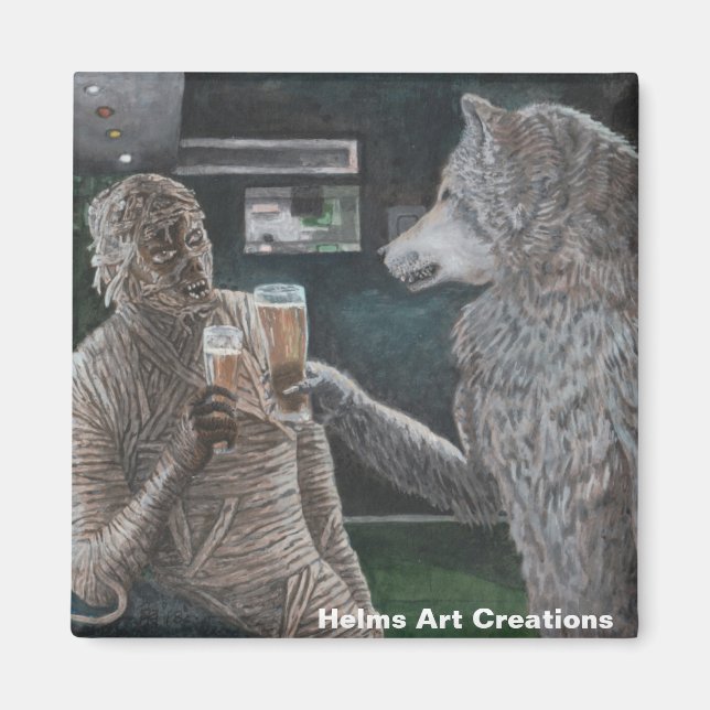 Imã Magneta do botão do Bebendo da múmia e lobisomem (Frente)