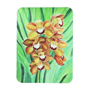 Ímã Magneta do refrigerador - Orquídeas laranja e amar