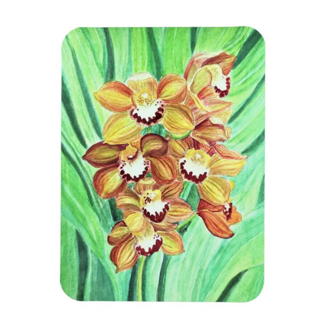Ímã Magneta do refrigerador - Orquídeas laranja e amar (Vertical)