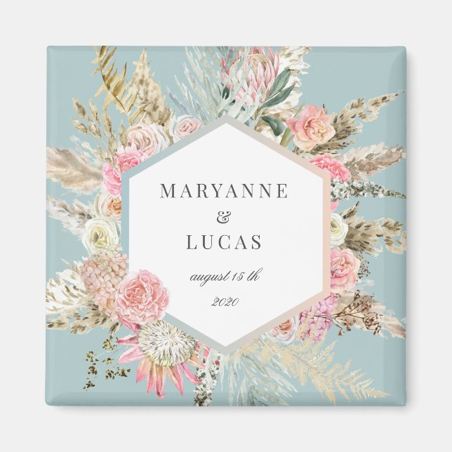 Imã magneta elegante do monograma floral boêmico (Frente)