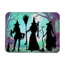 Magneta flexível 3"x4" de três bruxas no Halloween