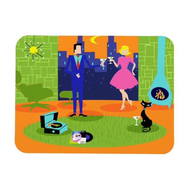 Ímã Magneta flexível do Casal da Noite Retroromântica (Horizontal)