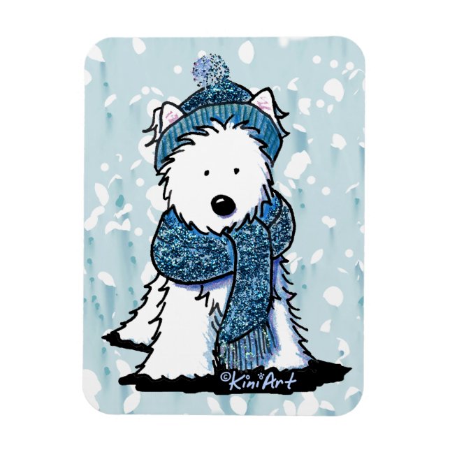 Ímã Magneta flexível Westie de inverno cintilante (Vertical)