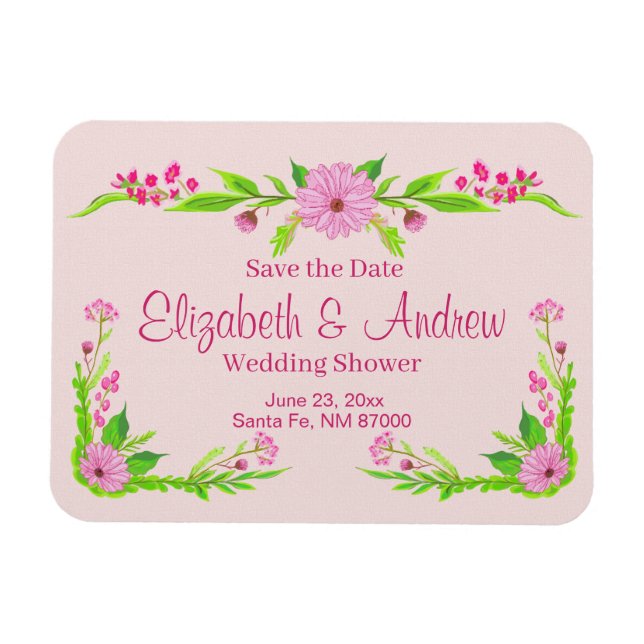 Ímã Magneta Floral Nostálgica Rosa e Verde (Horizontal)