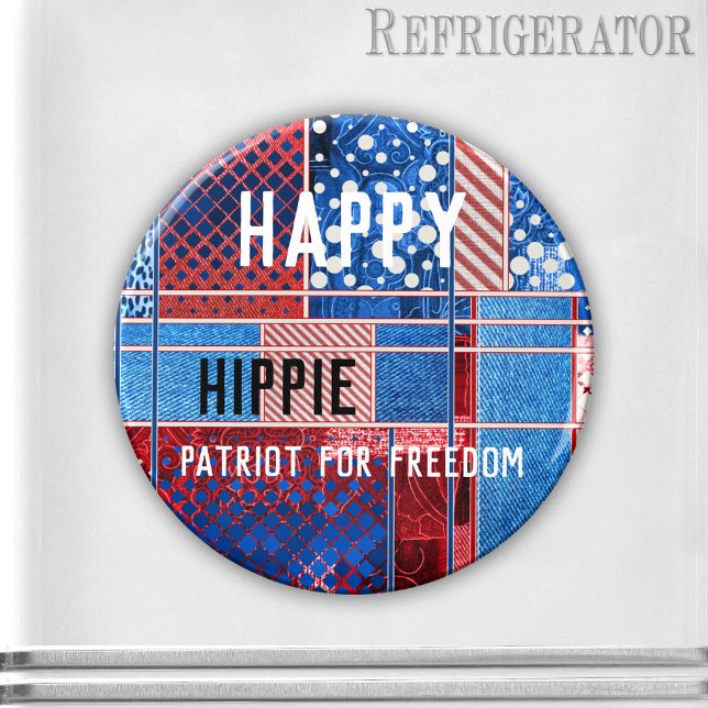 Imã Magneta Patriota Personalizada de Jeans Azuis (Personalized magnet featuring a modern abstract design with blue jeans and red white playful pattern)