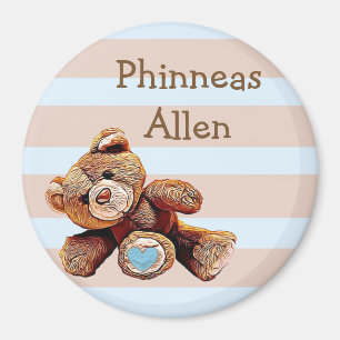 Imã Magneta personalizada de nome de bebê com urso de
