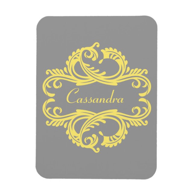 Ímã Magneta Premium para Damasco Chic Amarelo (Vertical)