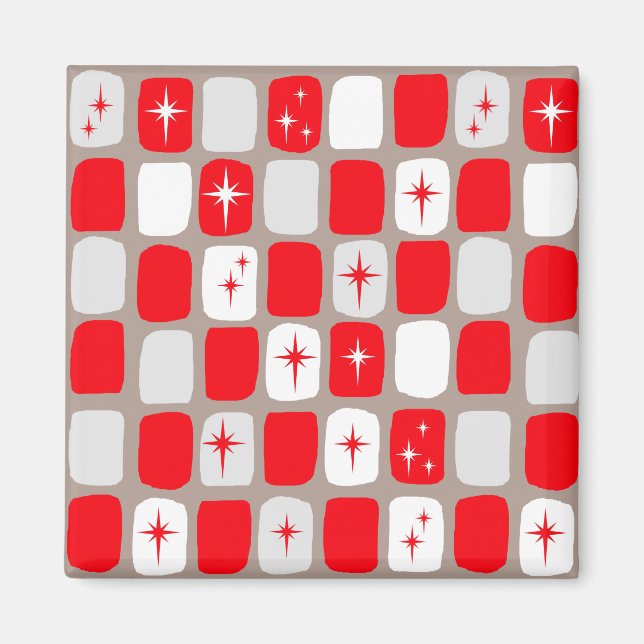 Imã Magneta quadrada de Starbursts Vermelhos Retroativ (Frente)