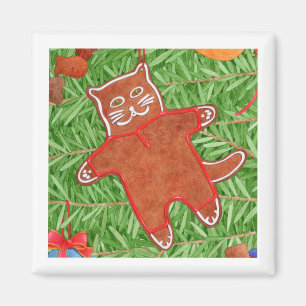 Imã Magneta quadrada do GATINHO GINGERBREAD / Branco