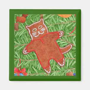 Imã Magneta quadrada do GATINHO GINGERBREAD / Verde