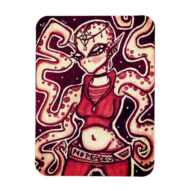 Ímã Magneta Red and Black No Peace Alienígena (Vertical)