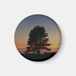 Imã Magneta redonda com pôr do sol da silhueta da árvo