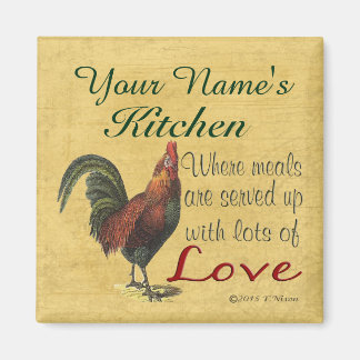 Imã Magneta Rooster Kitchen Personalizada com Seu Nome