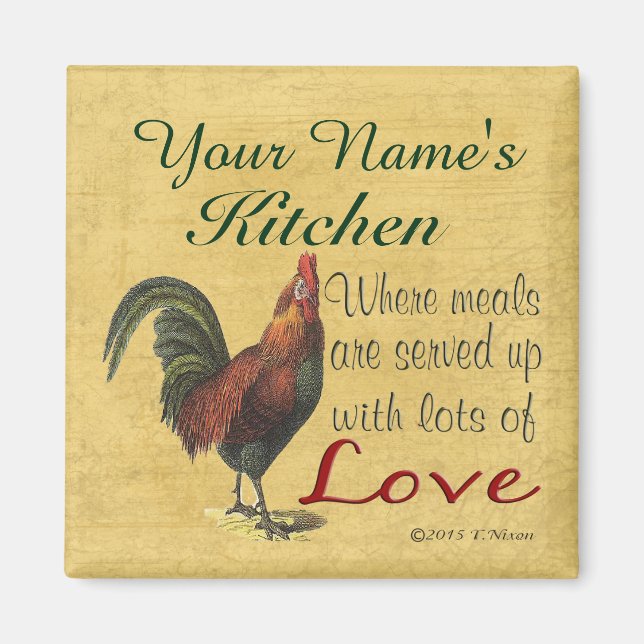 Imã Magneta Rooster Kitchen Personalizada com Seu Nome (Frente)