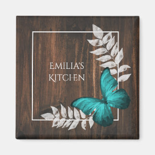 Imã Magneta Rustic Teal Butterfly