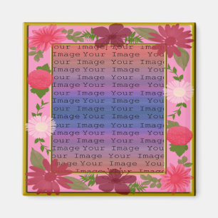 Imã Magnete Quadrado Personalizado de Flores Rosa