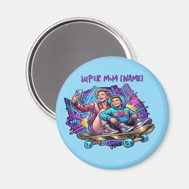Imã Magnetic Neon Drive: Mother & Son Skater Art (Front/Back)