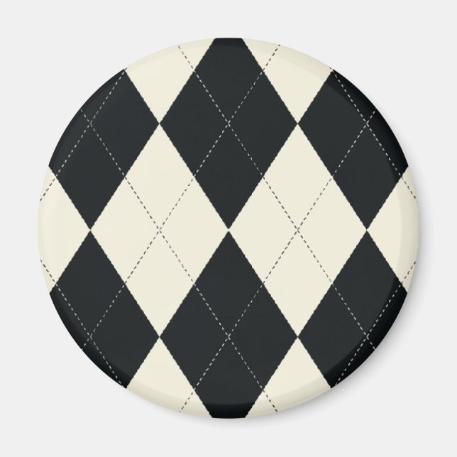 Imã Magneto de Argyle Preto e Branco (Frente)