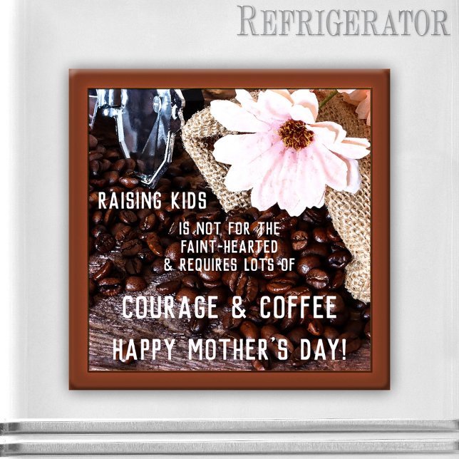 Imã Magneto de Dia de as mães de café (Magnet featuring a coffee themed design with a lovely pink flower - nice for Mother's Day)