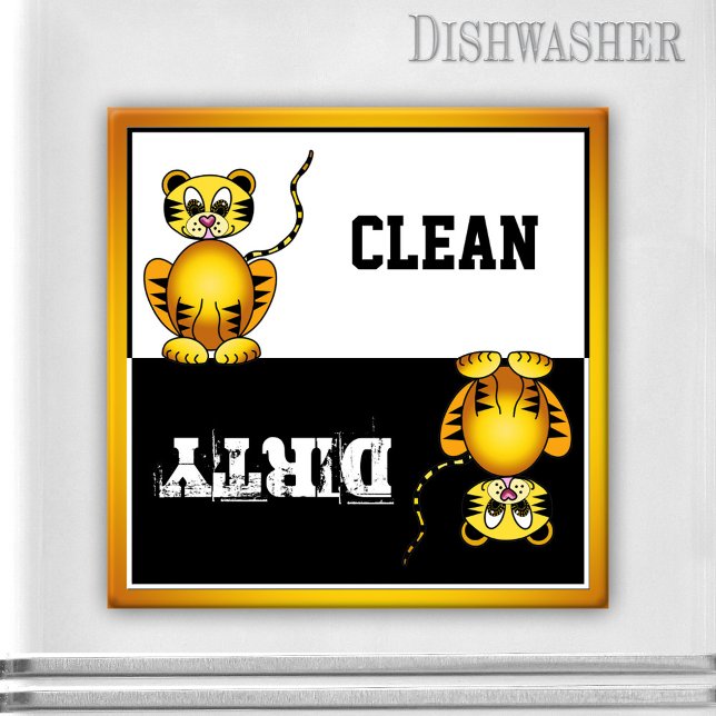 Imã Magneto de lava-louça de gato bonito (Dishwasher magnet with a cute cartoon tiger on black and white: a delightful gift for cat lovers)