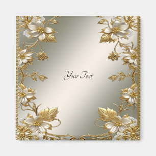 Imã Magneto de Ornamentado Dourado Floral Branco