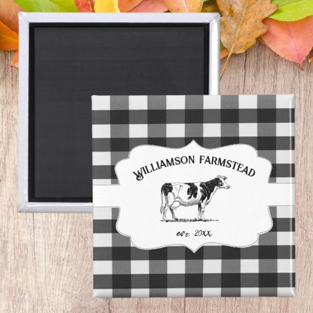 Imã Magneto de Xadrez de Buffalo Negro (Black Buffalo Plaid Farm Cow Kitchen Magnet)