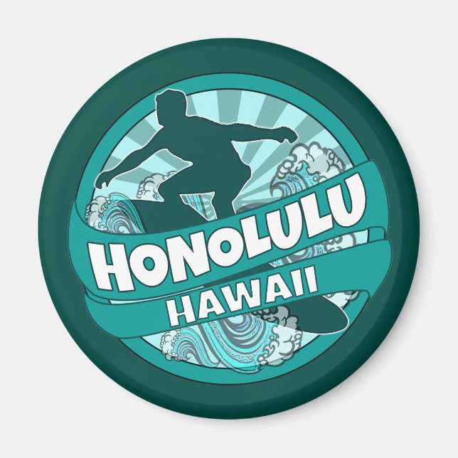 Imã Magneto do logotipo do surfista teal Honolulu Hawa (Frente)