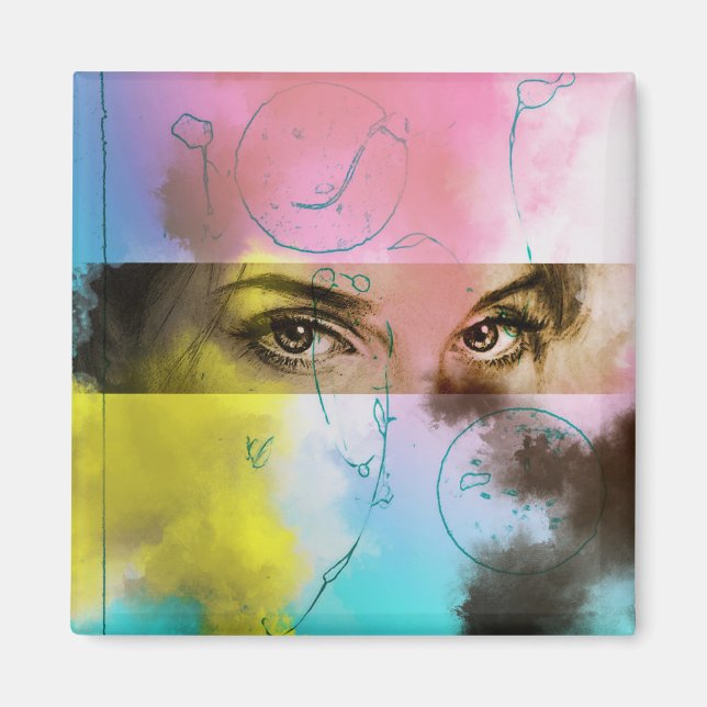 Imã Magneto quadrado Pop de retroabstrato (Frente)