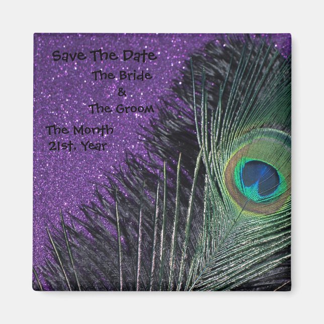 Imã Magnetos de Casamento de Pavões Roxos e Pretos (Frente)